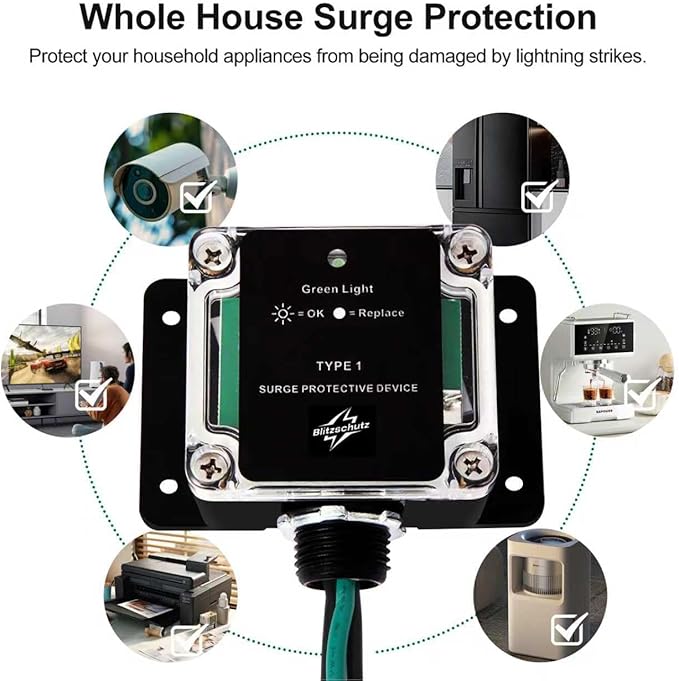 Whole House Surge Protector,HVAC Surge Protector, 200K Amps(SCCR),100KA(Surge Capacity per Phase),Single-Phase(or Split Phase),3-Wire for 120/240V