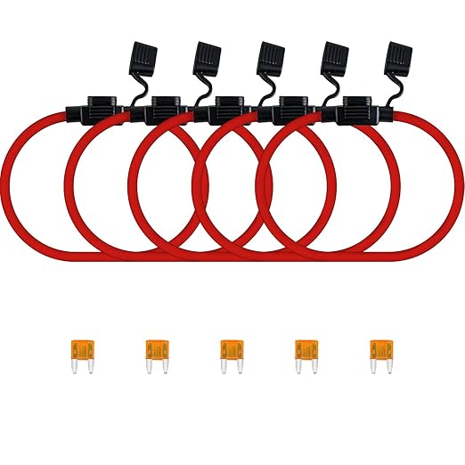 MuHize in Line Fuse Holders - Upgraded 12AWG Waterproof Fuse Holder with 5A Blade Fuses ATM, 12V 5 Pack Fuses Holders for Marine RV, Quick Connect, No Splicing Needed