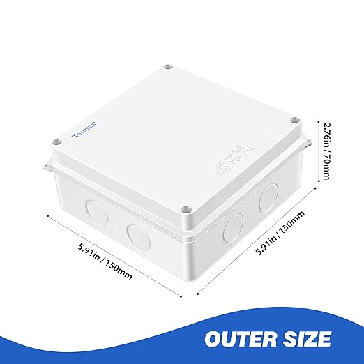 Waterproof Electrical Junction Box (5.9"x5.9"x2.8") with 8 Reserved Holes for Electronics - Sturdy ABS Plastic IP65 Dustproof Project Enclosure - White, (150x150x70mm)
