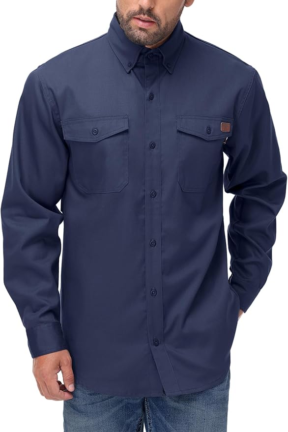 FR Shirt for Men 6oz Ripstop Lightweight Back Vented Mesh Breathable Flame Resistant CAT2 NFPA2112 Welding Shirts