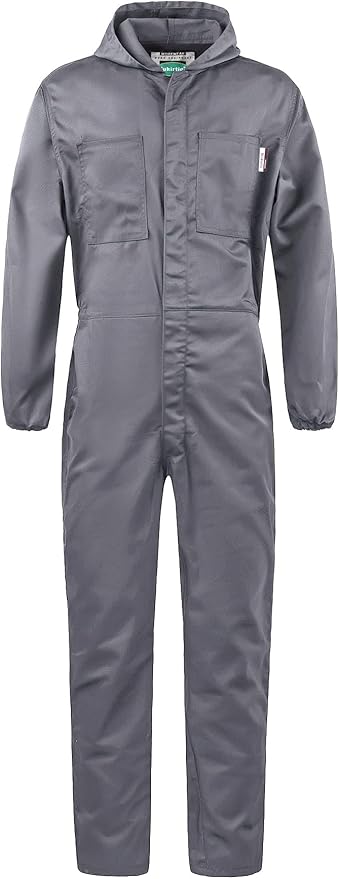 Men's Long Sleeve Zip-Front Coverall Lightweight Work Coveralls Mechanic Overall Jumpsuit with Hood