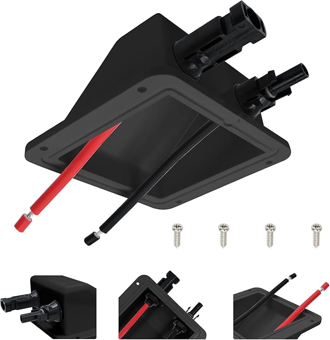 Solar Cable Entry Gland, IP68 Solar Cable Gland Entry Housing Solar Junction Box, UV Resistance for Solar Project on Rv, Boat,Camper,Van (with 0.33ft 10awg Cable, Black)