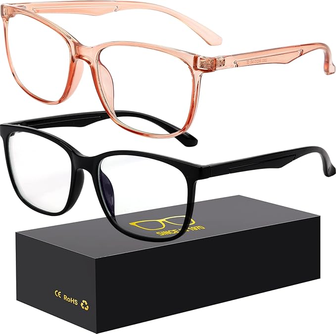 Blue-Light Blocking Glasses Computer Reading/Gaming/TV/Phones Glasses Fashion Anti Eyestrain Glasses for Women Men（B3 Black + Beige）