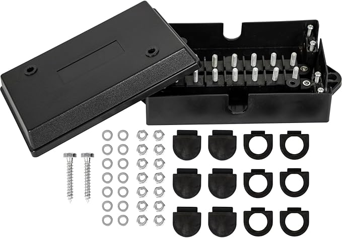 Buyers Products 5601114 14 Terminal Junction Box, Durable Polymer Box With Plain Terminals, Weather-Resistant, Easy Consolidation for Truck Wiring, Semi-Truck Accessories
