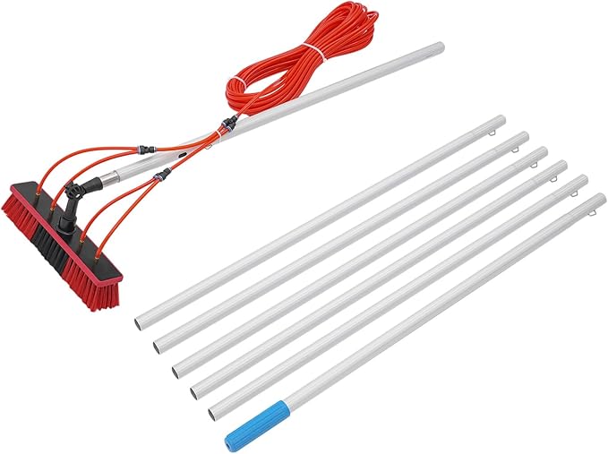 Solar Panel Cleaning Kit, Window Cleaning System 22.97 FT, 65.62ft Water Pipe & Rotating BrushHead, Washing Equipment Window Cleaner Tool Water Fed Pole Kit for Roof Caravan Solar Panel