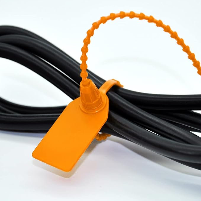100 Pcs Fire Extinguisher Tags,Security Retail Anti-Theft Self-Locking Shoe Tag,Anti-Tamper Disposable Plastic Seals 250mm Length (Orange)