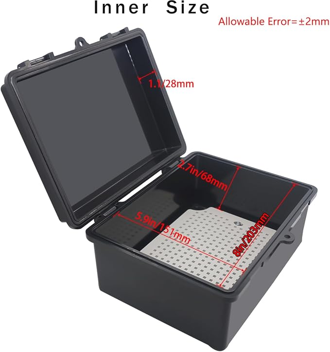 Junction Box, Hinged Black Cover IP67 Waterproof ABS Project Box with Mounting Plate Electrical Box Enclosure with Wall Bracket 8.7 x 6.7 x 4.3inch(220x170x110mm)