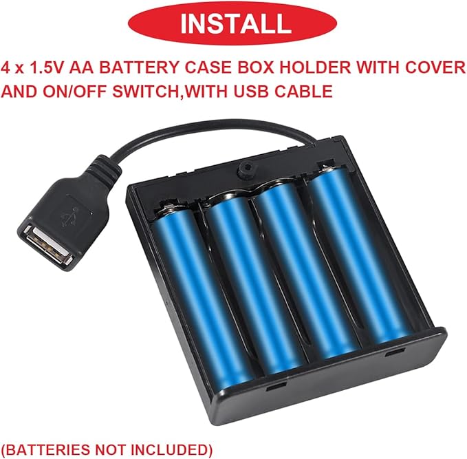 5 Pcs 4 AA Battery Holder, USB Female Socket, 4 x 1.5V AA Battery Box Holder with Cover (Batteries are not Included), ON/Off Switch, Screw,for Arduino RC LED Strip