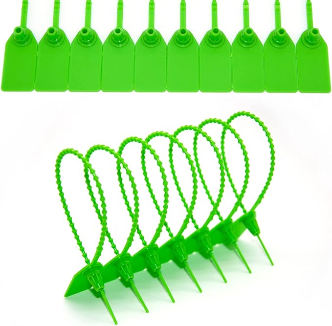 100 Pcs Fire Extinguisher Tags,Security Retail Anti-Theft Self-Locking Shoe Tag,Anti-Tamper Disposable Plastic Seals 250mm Length (Green)