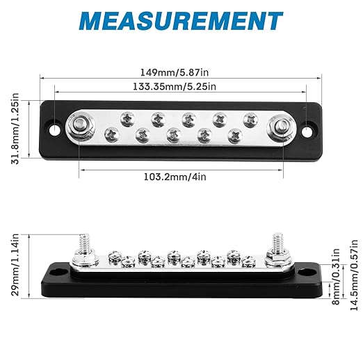 GLOSO Common Busbar M6 Studs Power Distribution Block Marine Bus bar Battery Terminal Distribution Block 10P 10X1