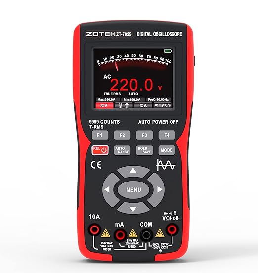 ZT-702S 2-in-1 Oscilloscope Multimeter with 2.8 Inch IPS Display,9999 Counts, Single Channel 10MHZ Bandwidth,48MSa/s High Real-time Sampling Rate,±400V Input Voltage,Measures Ohm-Volt-Tester