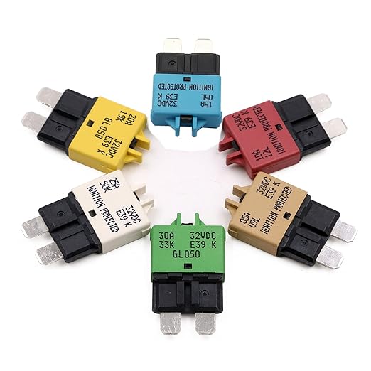 12V 24V Manual Reset Fuse Circuit Breaker ATC/ATO Low Profile Resettable Blade Fuses for Car RV Truck Solar Boat Marine, max 32V DC - UL Certified - (5A 10A 15A 20A 25A 30A Mixed 6 Pack)