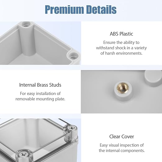 LeMotech Junction Box IP67 Waterproof Dustproof Electrical Box Project Box DIY Enclosure Gray with Transparent Clear Cover, External Size 4.9x4.9x3.0in (125x125x75mm)
