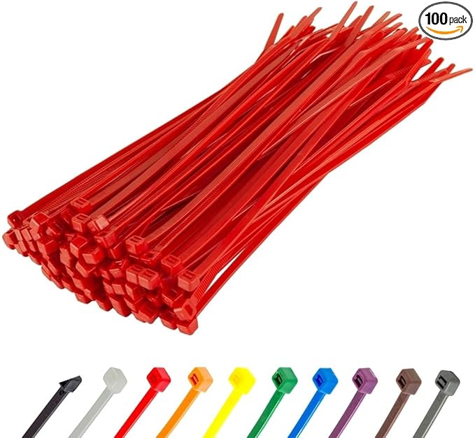 GTSE 8 Inch Red Zip Ties, 100 Pack, 50lb Strength, UV Resistant Strong Nylon Cable Ties, Self-Locking 8" Tie Wraps