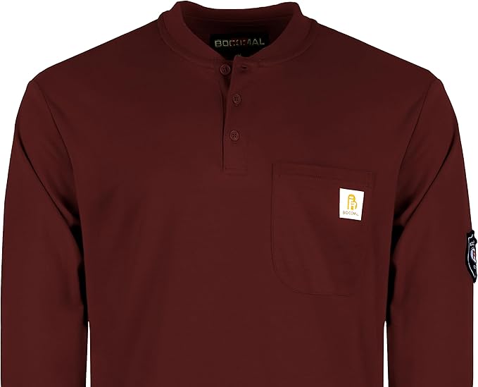 BOCOMAL FR Shirts Flame Resistant Shirt 5.5oz 100% Cotton Light Weight CAT2 Fire Retardant Henley Shirts