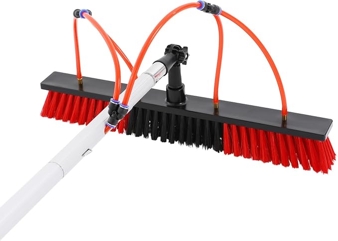 30.18FT Long Reach Solar Panel Cleaning Brush Kit, Water Fed Pole Cleaning Kit, Pole Extendable Cleaner Tool for Roof Window Cleaning, 65.62Ft Water Pipe, 21.65in 180° Adjustable Brush Head