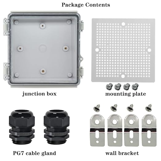 Zulkit Junction Box IP67 Waterproof Electrical Box Hinged Clear Cover Stainless Steel Latch Plastic Enclosure for Project w Mounting Plate Wall Bracket and 2 Cable Gland 5.9"x5.9"x3.5"/150x150x90mm