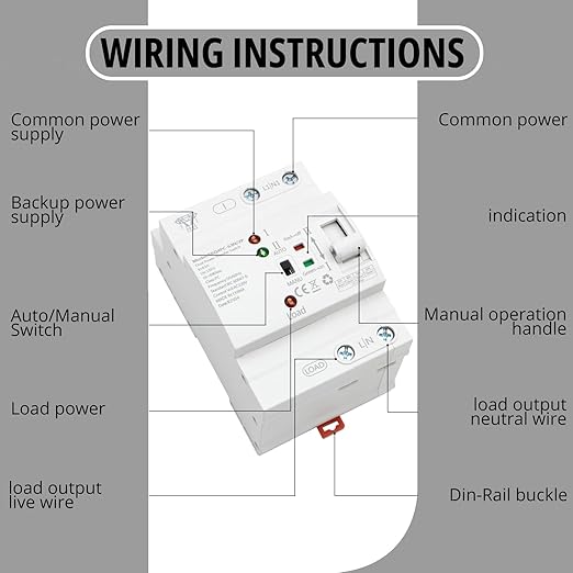Mini ATS Automatic Transfer Switch 2P 63A 110V, Dual Power Auto/Manual Changeover for Generator/UPS/Solar – DIN Rail Mounted Uninterruptible Power Controller for Home RV Backup, 50/60Hz CE Certified