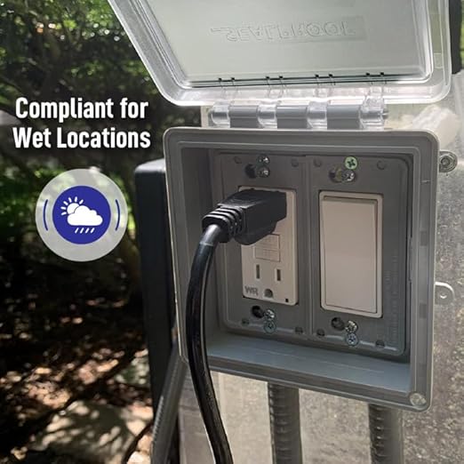 Sealproof Slim 2-Gang Shallow Weatherproof Outdoor Not in Use Outlet Cover with Box Kit, Lockable, UL Extra Duty Compliant, 45 Configurations, Low Profile