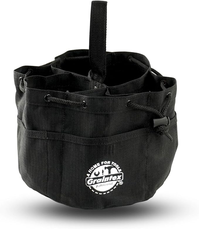 Graintex 18 Pockets Grab Bag Rip-stop Canvas Drawstring Closure, Small Part Organizer Pouch, Small Tools, Screws, Parts, Parachute Tool Bag for Efficient Storage - Black