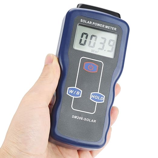 Solar Power Meter, Digital Solar Power Meter Sun Light Radiation Measuring Testing Instrument for Solar Radiation Measurement, Solar Energy Research, Meteorology,
