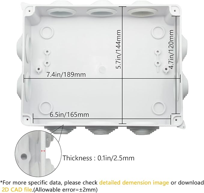 LeMotech ABS Plastic Dustproof Waterproof IP65 Junction Box Universal Electrical Project Enclosure White 7.8 x 6.1 x 3.1 inch (200 x 155 x 80 mm)