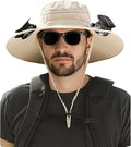 Solar Fan Hat with Dual Fans – Solar Powered Wide Brim Hat with Removable Fans for Outdoor Activities | USB & Solar Charging | Ideal for Fishing, Hiking, Gardening, and Outdoor Sports Khaki