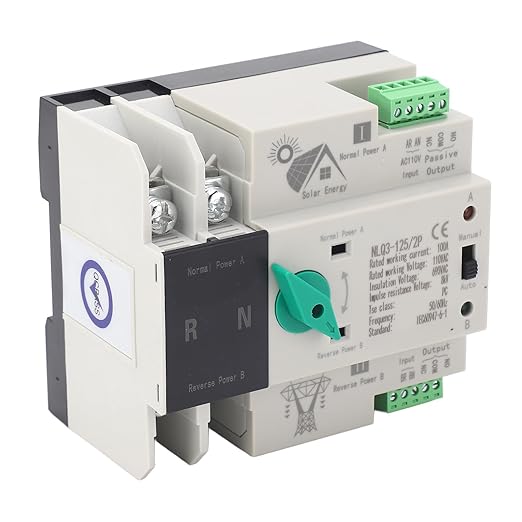 Power Automatic Transfer Switch 2P 110V 100A Mini ATS Generator Changeover Switch for Emergency Backup Power Transfer Din Rail Mount