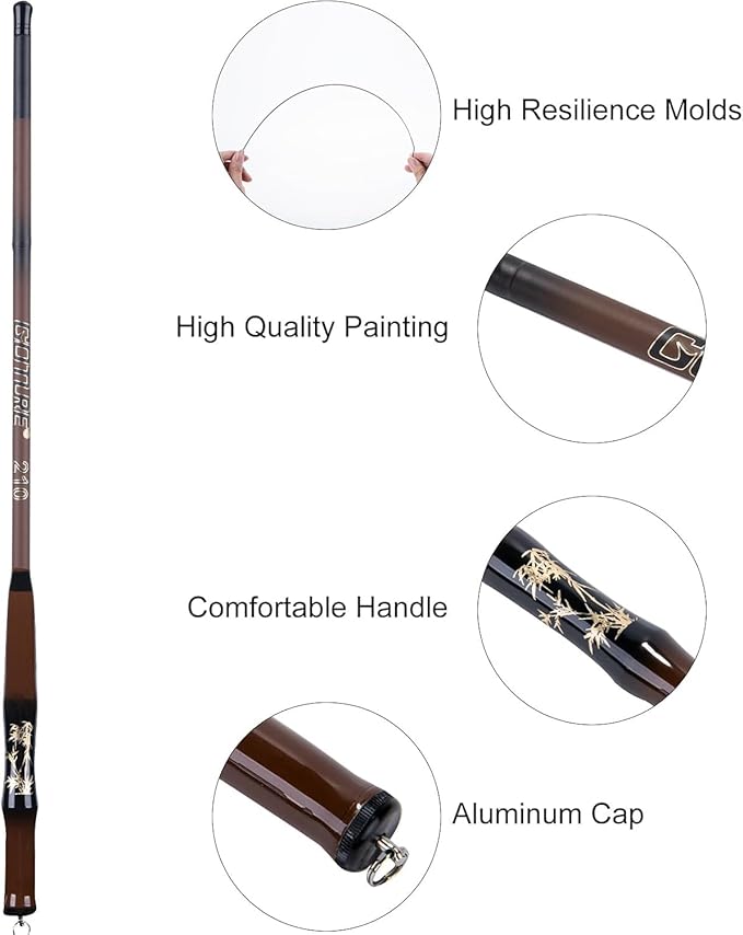 Goture Telescopic Pocket Mini Fishing Pole, Portable Small Handle Fishing Pole, Ultralight High Strength Stream River Dike Lake Fishing Rods, 5.5 6 7 8 9 10 11 12 14FT, 19 Tone Dark Brown