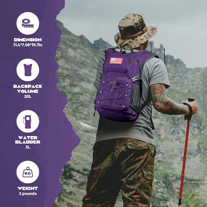 Maelstrom Hydration Hiking Backpack with 2L/3L Water Bladder, High Flow Bite Valve Water Backpack Men Women Lightweight Insulation for Hiking, Cycling, Running, Climbing, Camping