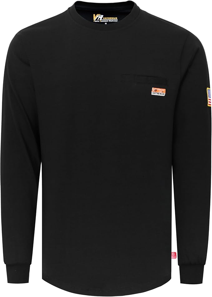 VATRENUS FR Shirt for Men Crewneck Midweight Utility Pocket Fire Resistant Long Sleeve Work Shirts NFPA2112 CAT2