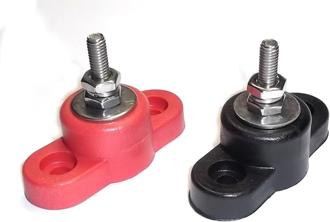 Fastronix 3/16" (#10-32) Stainless Steel Single Stud Power and Ground Junction Block Red and Black