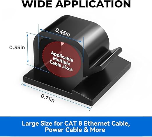 Cable Clips 100pcs with Strong Adhesive Tapes,Wire Holder Organizer Cord Management for Car Office and Home Black