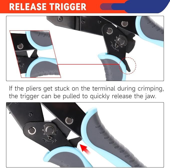 Crimping Tool for Non-Insulated Open Barrel Terminals & Receptacles - Ratcheting Wire Crimper - AWG 20-10 (0.5-6mm²) U-Shaped - Electrical Crimping Tool