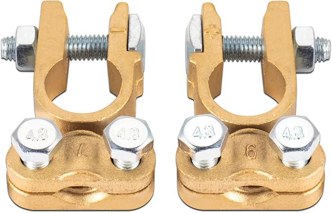 CZC AUTO Battery Terminals Connectors Clamps, Brass Positive & Negative Top Post Battery Terminal Protector Set for Marine Car Boat Camper Truck Vehicle, 1 Pair