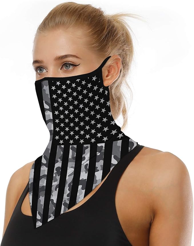 YAYOUREL Neck Gaiter Face Mask Bandanas for Men Women UV Face Scarf Cover Ear Loop Hole Facemask for Fishing Running Cycling
