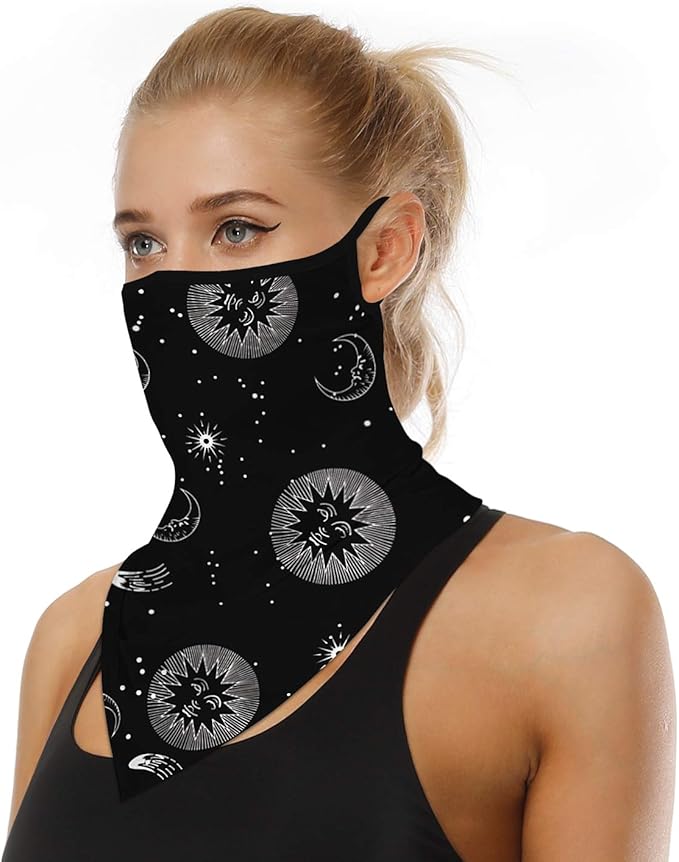 YAYOUREL Neck Gaiter Face Mask Bandanas for Men Women UV Face Scarf Cover Ear Loop Hole Facemask for Fishing Running Cycling