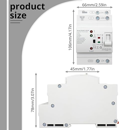 Mini ATS Automatic Transfer Switch 2P 63A 110V, Dual Power Auto/Manual Changeover for Generator/UPS/Solar – DIN Rail Mounted Uninterruptible Power Controller for Home RV Backup, 50/60Hz CE Certified
