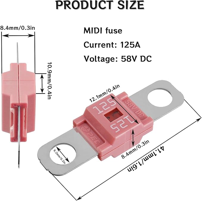 Midi Fuse Holder and 2 Pieces 125A Midi high Current Fuse Screw Fuse for Cars, Trucks, Vehicles(125 Amp)
