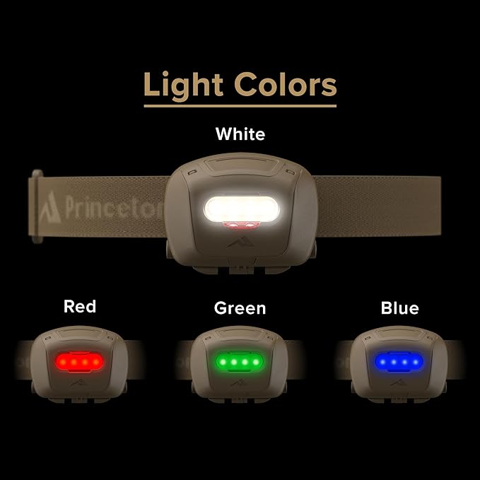Princeton Tec Quad Tactical Headlamp with 4 Ultrabright RGB LEDs and 78 Lumens, IPX7 Water Resistance, Essential for Camping, Paddling, Trade Work, & Safety Preparedness, Sand