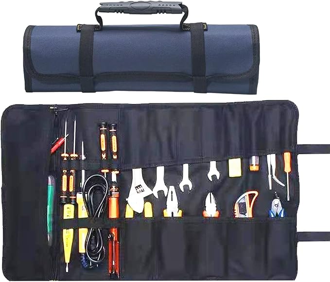 23 Pocket Tool Bag Roll Up, Tool Organizer for Men gift, Portable Tool Storage with Zipper Pouch, Compact Small Toolbag for Handyman RV Owners, Birthday Gifts