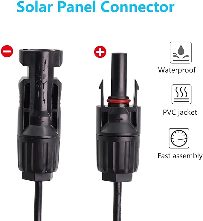 Solar Panel to SAE Adapter Cable 14AWG SAE Connector to Male & Female Solar Connectors Extension Wire for Solar Panels RVs Battery Charger kit with SAE Polarity Reverse Adapter 2FT