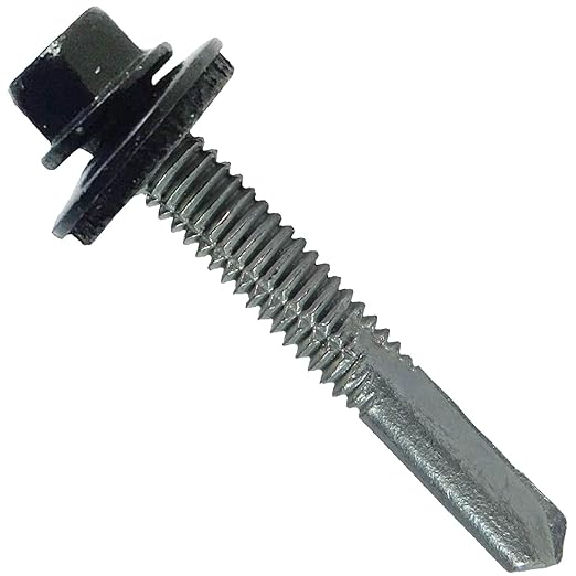 12 x 1-1/2" Black Type 5 Drill Point Roofing Screws - Hex Washer Head - Self-Starting/Tapping - EPDM Washer 1 x 250 Count Bag - 250 Screws