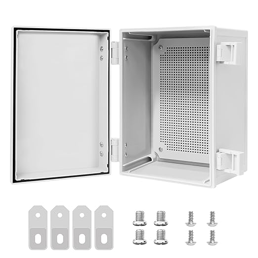 Junction Box IP65 Waterproof Dustproof ABS Plastic Enclosure, Outdoor and Indoor Project Box Hinged Cover with Mounting Plate Wall Brackets, Outer Dimension 11.8"x 7.9" x 6.3", Grey