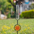 Rain Gauge Outdoor, Hummingbird Rain Gauge, Metal Rain Measure Gauge with Stained Glass, Decorative Rainfall Measurement for Patio, Lawn, Garden Decor