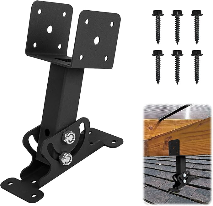 Roof Riser Brackets Adjustable Pergola Beam Brackets, Heavy Duty Roof Mount Bracket for Roof Pergola Gazebo Hardware, Metal Black