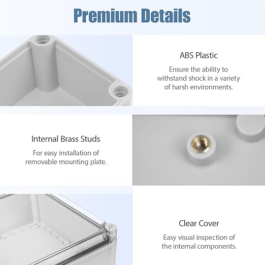 LeMotech Junction Box IP67 Waterproof Dustproof Electrical Box Project Box DIY Enclosure Gray with Transparent Clear Cover, External Size 11x11x5.1in (280x280x130mm)