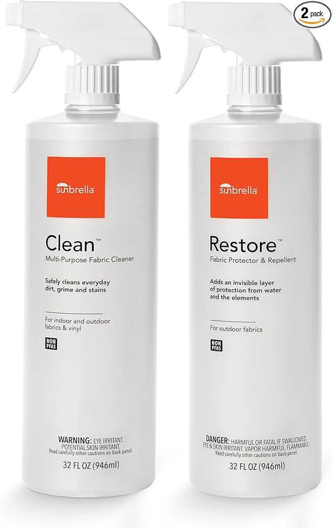 Sunbrella Clean (32 fl oz) + Restore (32 fl oz) Bundle | Clean Multi-Purpose Upholstery Cleaner with Restore Fabric Protector Spray & Water Repellent