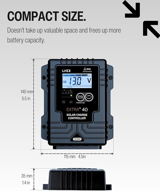 Solar Charge Controller Waterproof, 40A Solar Panel Regulator with Temp Sensor,Backlit LCD, 12V/24V PWM Solar Controller for LiFePO4,AGM, Gel, Flooded and Lithium Battery