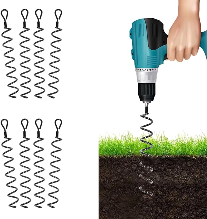 Mytee Products 8 Pack 18 inches Spiral Shed Anchor Kit w/Removable Eye Bolt - Steel Black Earth Auger Tent Stakes Heavy Duty Ground Screw Anchor for Securing Tents, Canopies, Tarps, Swing Sets